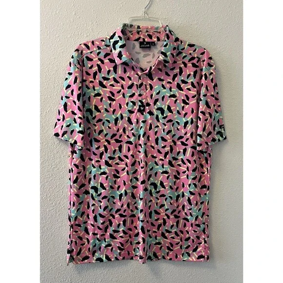 Bad Birdie Men's Polo Shirt Size Medium Short Sleeve Performance Golf 80's Retro - Picture 1 of 13